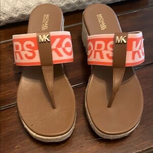 Michael Kors Tan and Coral Sandals